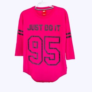 Nike Just Do It 95 Pink 3/4 Sleeve Baseball Tee Women's Size S